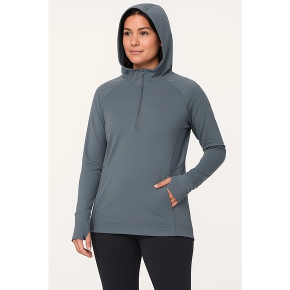 lululemon athletica Tops - Lululemon Warm Stabilizer 1/2 Zip Hoodie Women's Sz 8 Gray Hooded Thumbholes